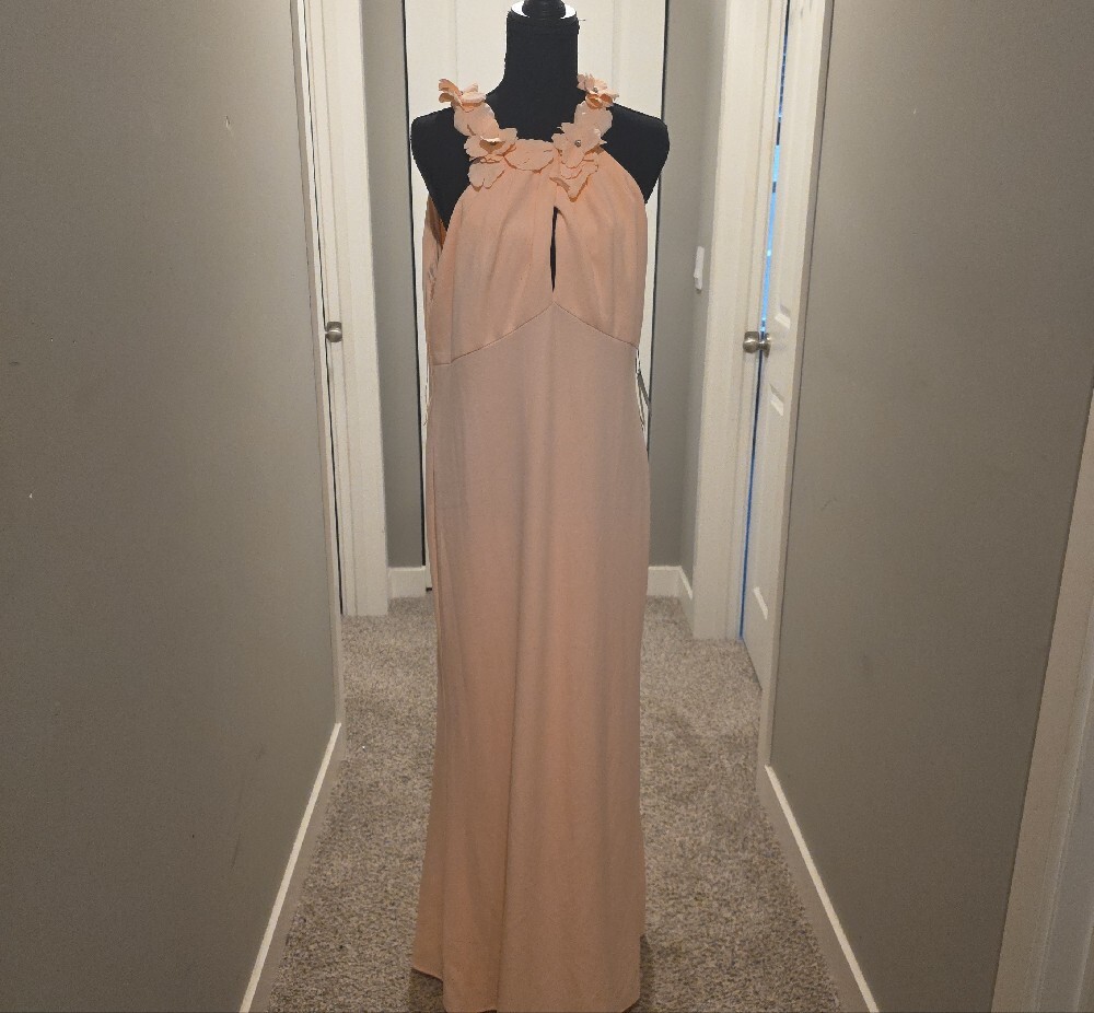 Adrianna Papell Blush Peach Kiss  Floral Halter Maxi Dress - Picture 2 of 13